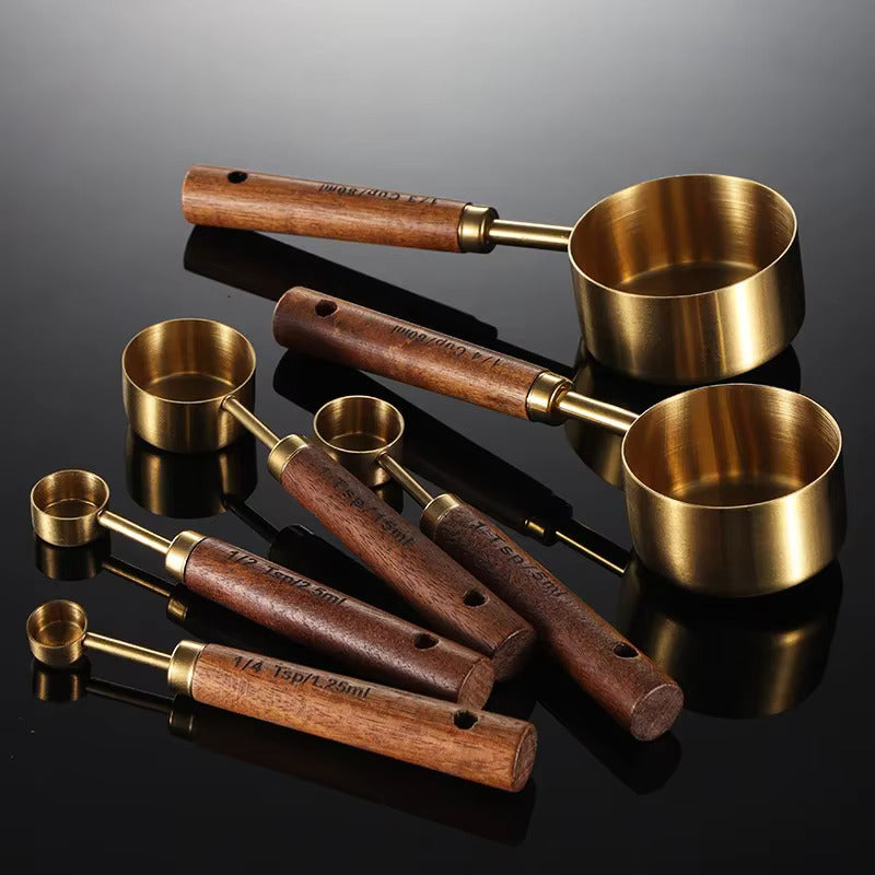 MeasureWood Measuring Spoons and Measuring Cups Set Stainless Steel Oak Wood 8-piece | Kalsten