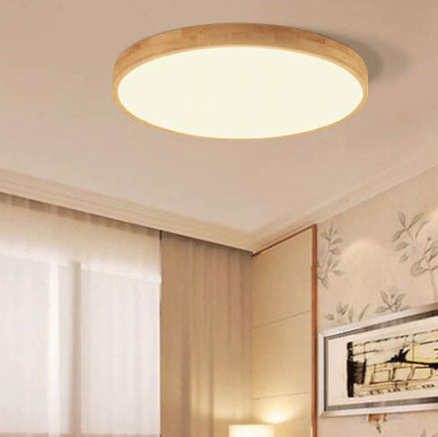 Flush Mount Ceiling Light Wood 23.6 in 48W Beige Living Room Bedroom Adjustable LED Modern Lighting | Kalsten