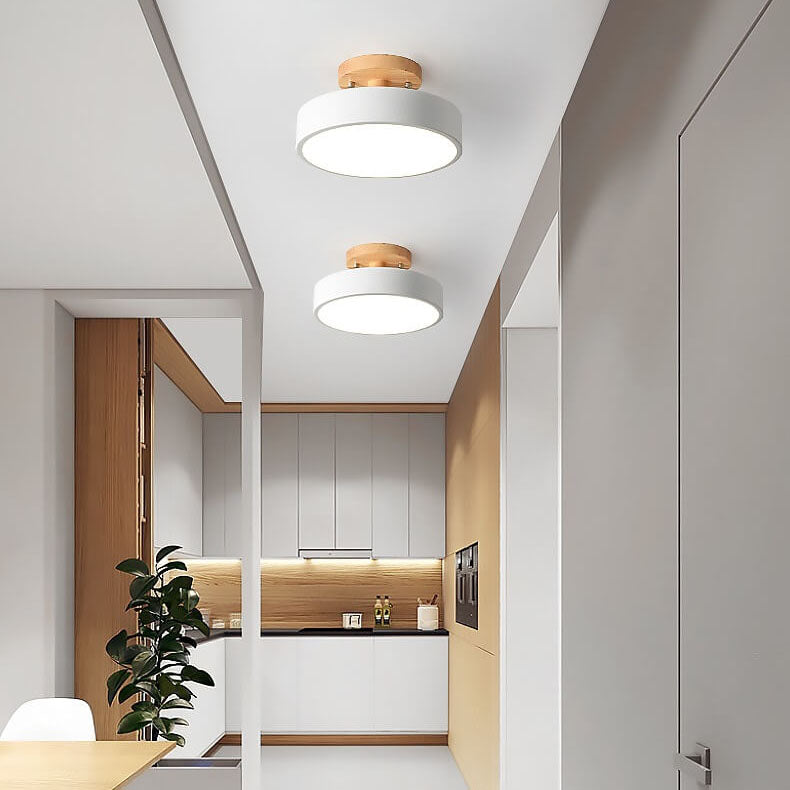 Ceiling Light Wood Acrylic 11.8 in LED Semi Flush Bedroom Hallway Modern Low Profile Fixture | Kalsten
