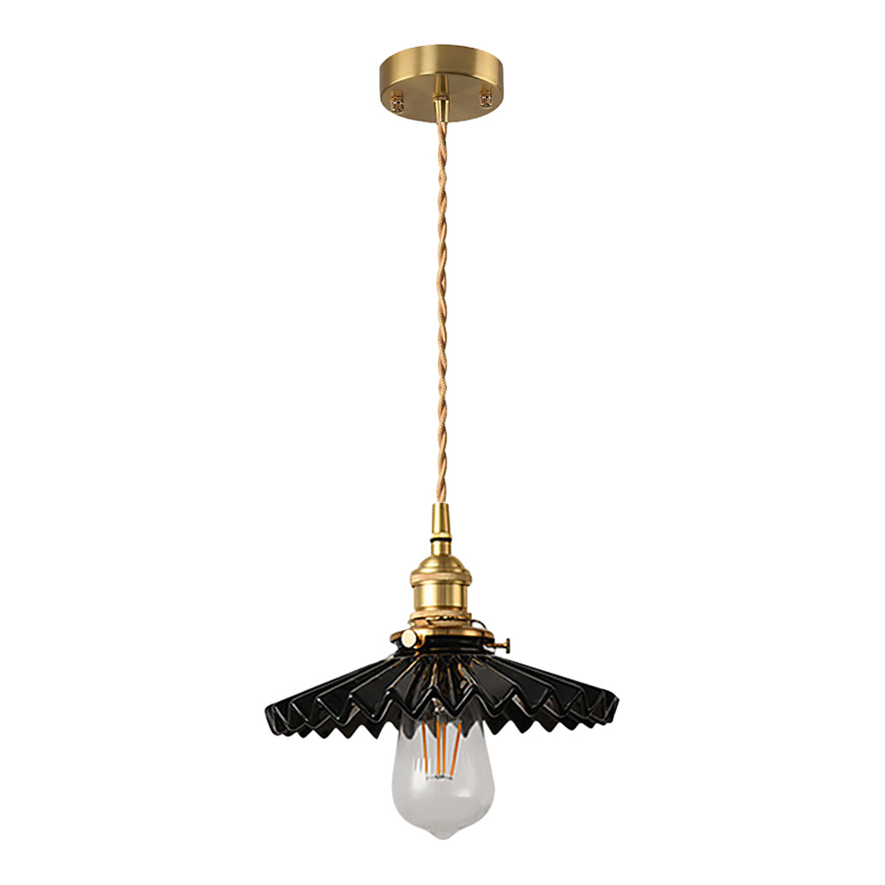 Vintage ceramic pendant lamp with pleated design – brass LED pendant light for dining room and living room | Kalsten