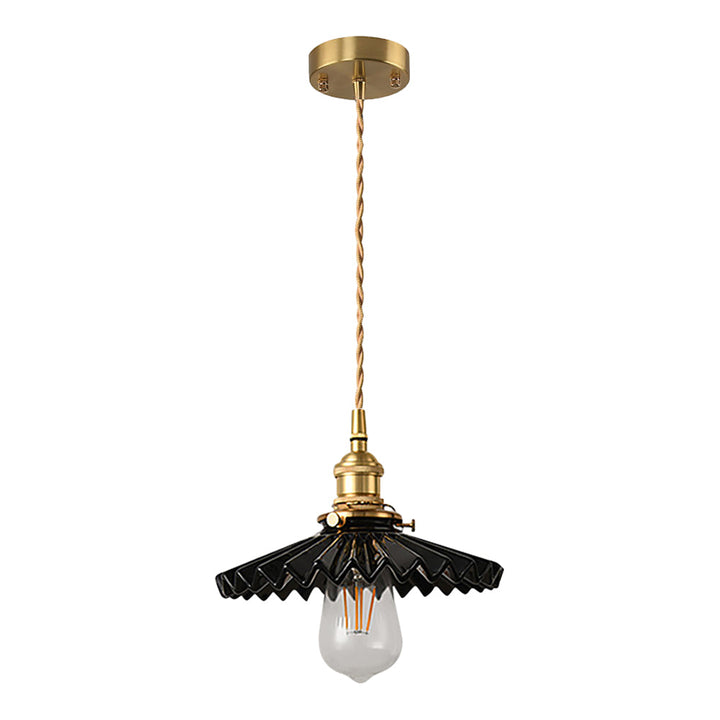Vintage ceramic pendant lamp with pleated design – brass LED pendant light for dining room and living room | Kalsten