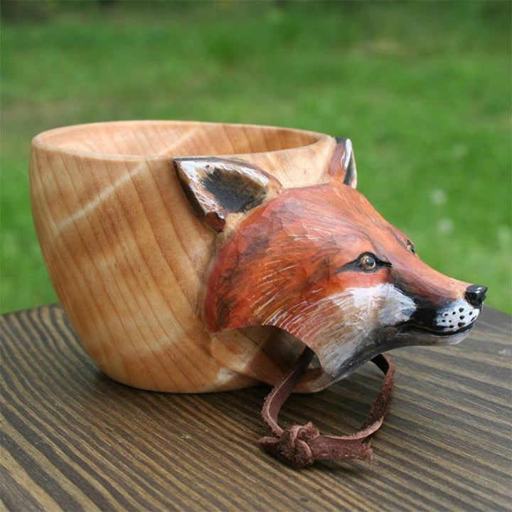 Hand-Carved Wooden Animal Mug