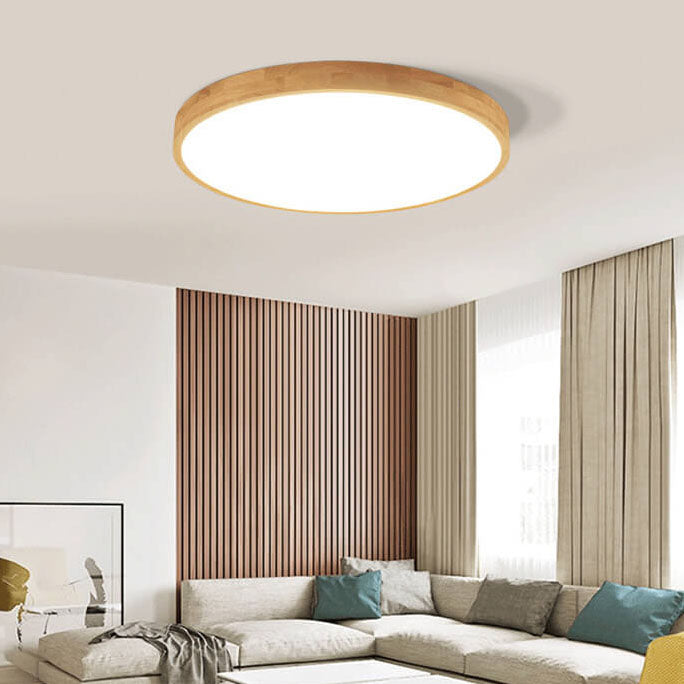 Flush Mount Ceiling Light Wood 23.6 in 48W Beige Living Room Bedroom Adjustable LED Modern Lighting | Kalsten