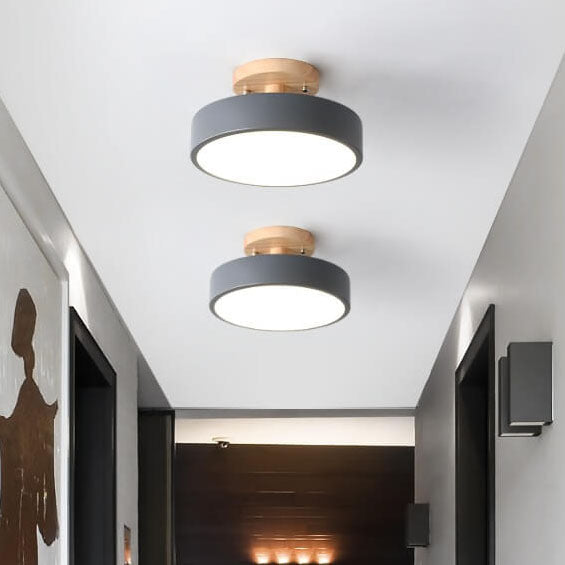 Ceiling Light Wood Acrylic 11.8 in LED Semi Flush Bedroom Hallway Modern Low Profile Fixture | Kalsten