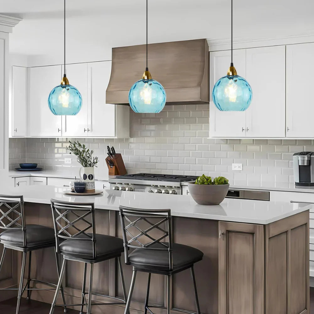 Pendant Light Ripple Glass 7.9 in Sphere Adjustable Dining Room Kitchen Hanging Ceiling Lamp Modern Nordic Minimalist Fixture | Kalsten