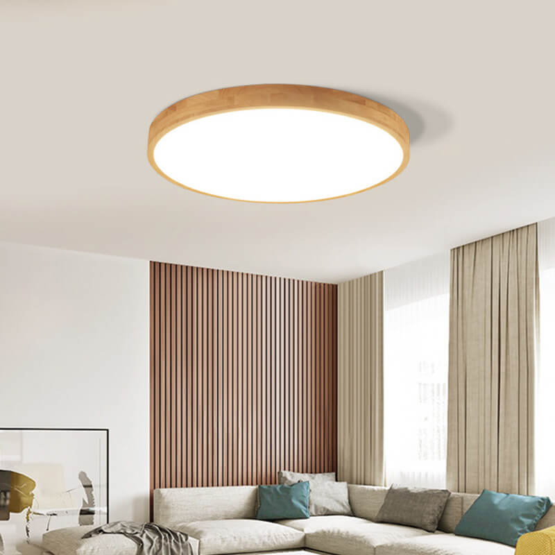 Flush Mount Ceiling Light Wood 23.6 in 48W Beige Living Room Bedroom Adjustable LED Modern Lighting | Kalsten