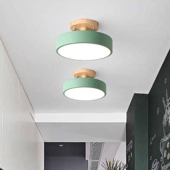 Ceiling Light Wood Acrylic 11.8 in LED Semi Flush Bedroom Hallway Modern Low Profile Fixture | Kalsten