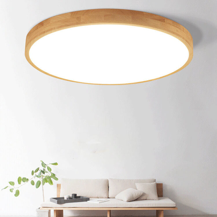 Flush Mount Ceiling Light Wood 23.6 in 48W Beige Living Room Bedroom Adjustable LED Modern Lighting | Kalsten