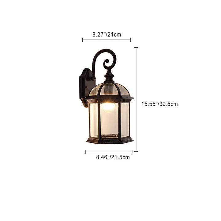 Traditional Vintage Hexagonal Castle Aluminum Glass 1-Light Outdoor Wall Sconce Lamp For Garden | Kalsten