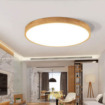 Flush Mount Ceiling Light Wood 23.6 in 48W Beige Living Room Bedroom Adjustable LED Modern Lighting | Kalsten