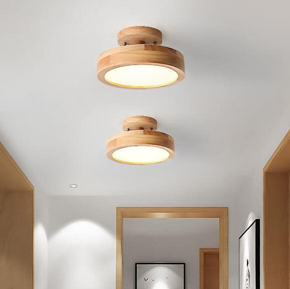 Ceiling Light Wood Acrylic 11.8 in LED Semi Flush Bedroom Hallway Modern Low Profile Fixture | Kalsten