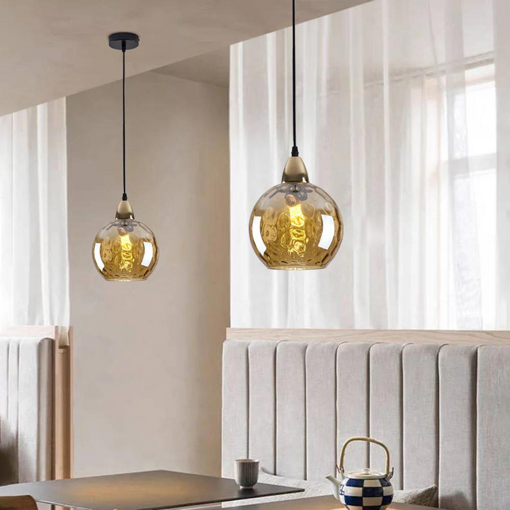 Pendant Light Ripple Glass 7.9 in Sphere Adjustable Dining Room Kitchen Hanging Ceiling Lamp Modern Nordic Minimalist Fixture | Kalsten