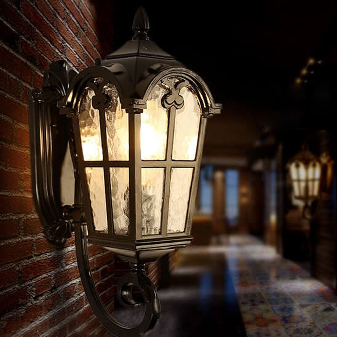 European Retro Glass Aluminum Lantern Outdoor Waterproof 1-Light Wall Sconce Lamp | Kalsten