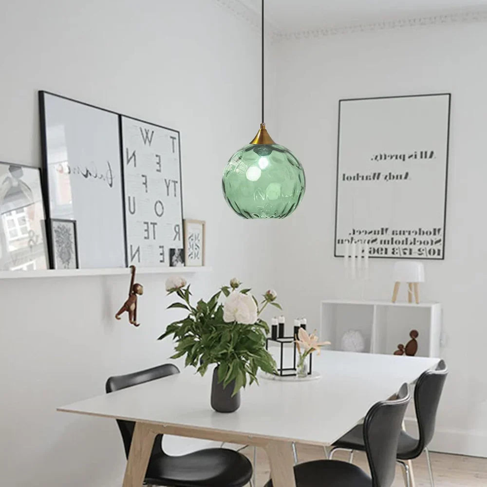 Pendant Light Ripple Glass 7.9 in Sphere Adjustable Dining Room Kitchen Hanging Ceiling Lamp Modern Nordic Minimalist Fixture | Kalsten