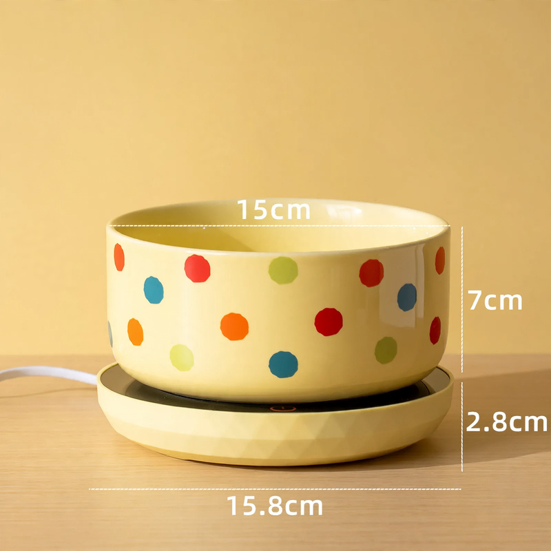Heated ceramic bowl with heating mat