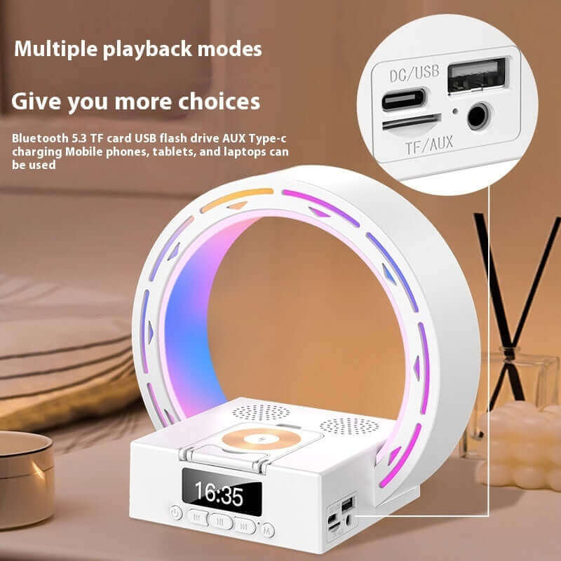 4 In 1 Wireless Bluetooth Speaker Charging Pad Bedside Lamp With Alarm Clock Wake-Up Light For Bedroom Support USB Drive TF Card | Kalsten