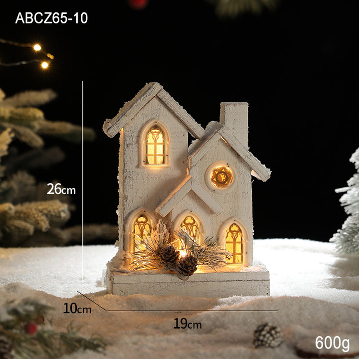 Illuminated wooden snow house in European style