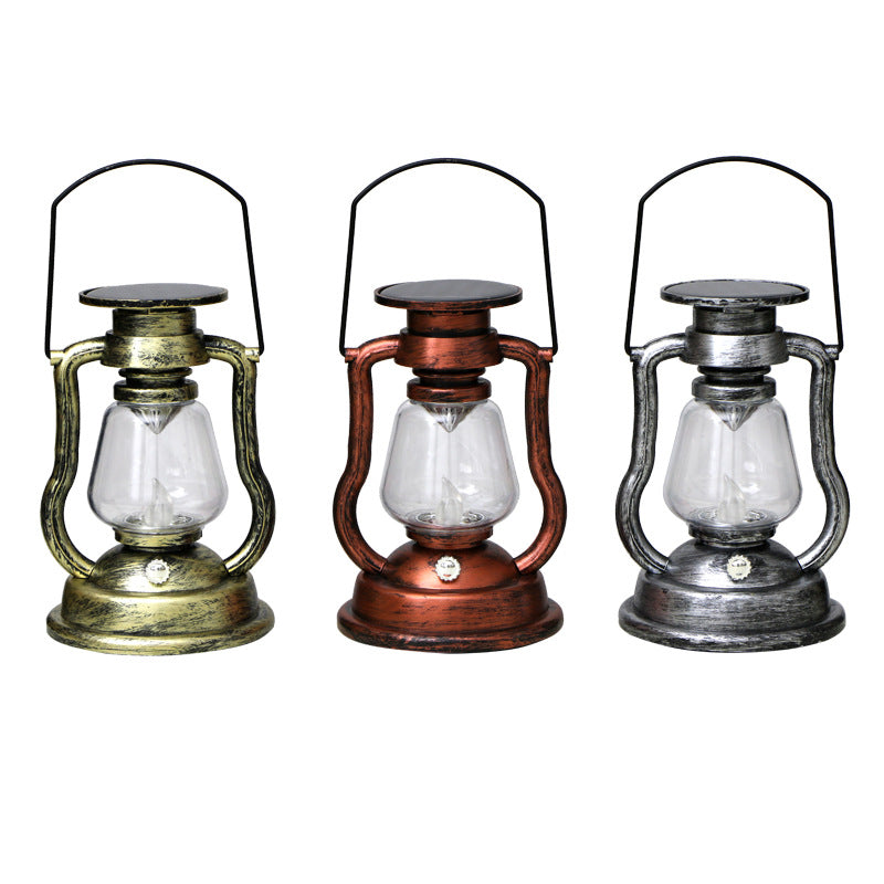 Vintage Style Solar LED Hurricane Lantern With Glass Chimney And Metal Handle Kalsten