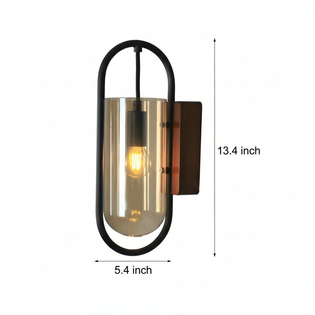 LED Wall Sconce Light – Nordic Retro Wood Base Glass Shade (24x15cm / 9.4x5.9in) | Kalsten