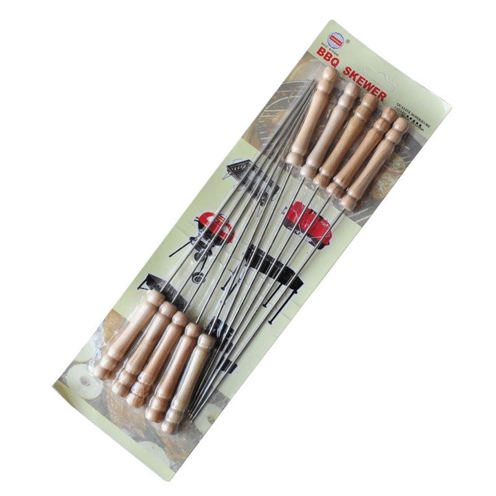 Stainless Steel BBQ Skewer Set with Dual Prong Blades and Ergonomic Wooden Handles Kalsten