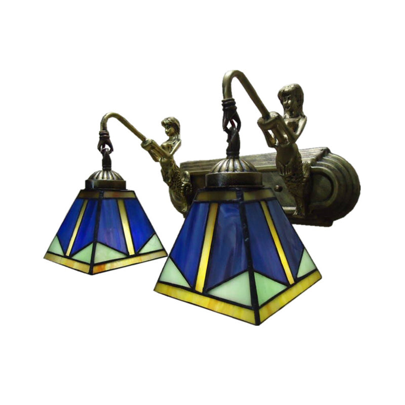 Kalsten | Trapezium Wall Mount Lamp Fixture Tiffany Bronze Cut Glass Wall Lighting with Mermaid Arm