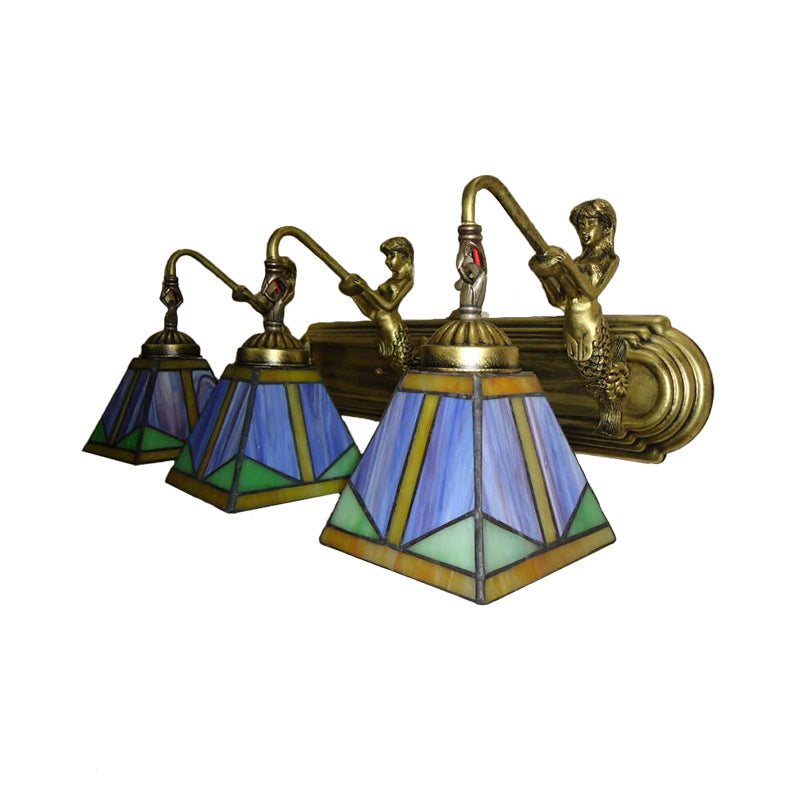 Kalsten | Trapezium Wall Mount Lamp Fixture Tiffany Bronze Cut Glass Wall Lighting with Mermaid Arm