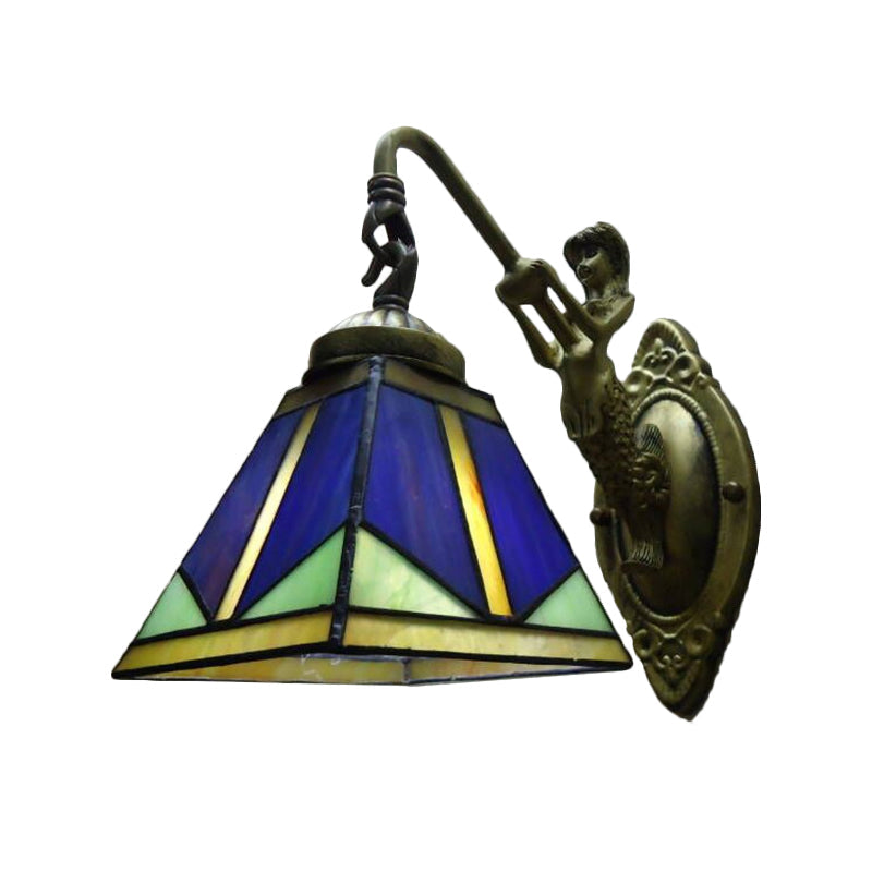 Kalsten | Trapezium Wall Mount Lamp Fixture Tiffany Bronze Cut Glass Wall Lighting with Mermaid Arm