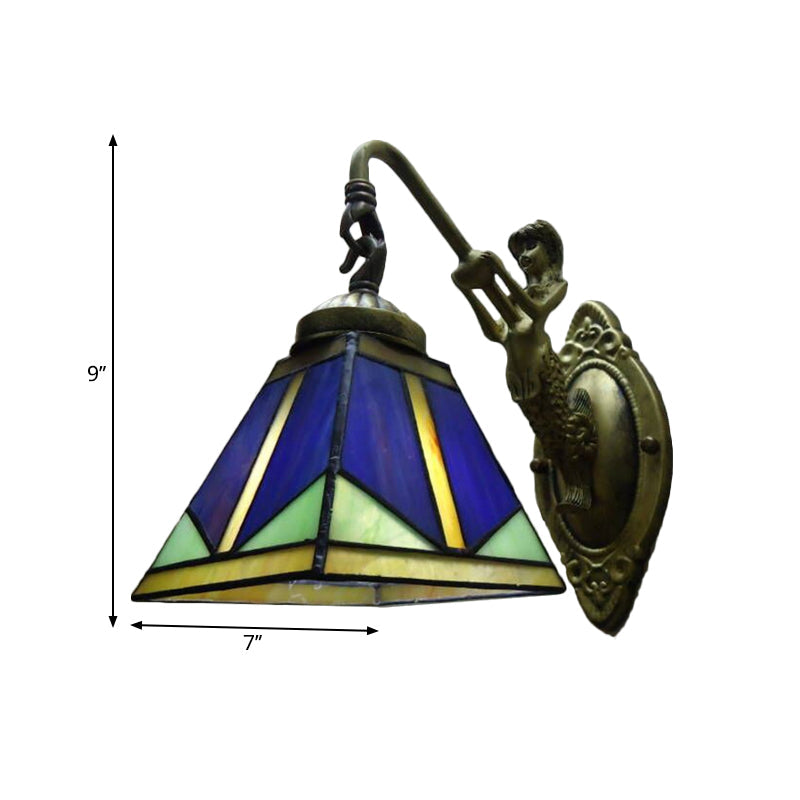 Kalsten | Trapezium Wall Mount Lamp Fixture Tiffany Bronze Cut Glass Wall Lighting with Mermaid Arm