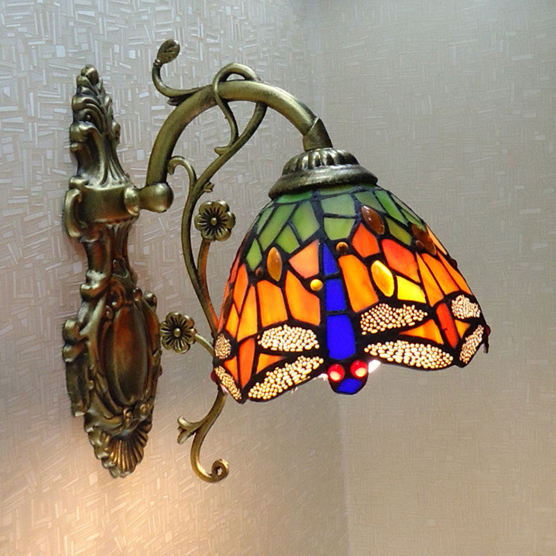 Hand-Cut Glass Damselfly Wall Lamp – Tiffany Style