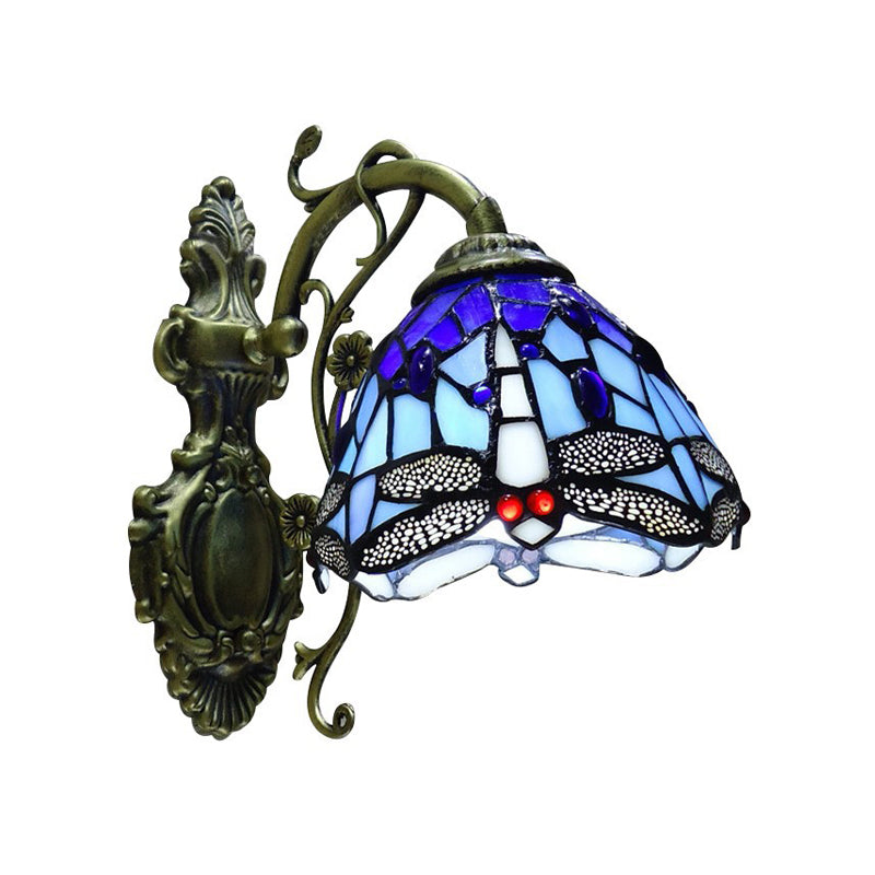 Hand-Cut Glass Damselfly Wall Lamp – Tiffany Style