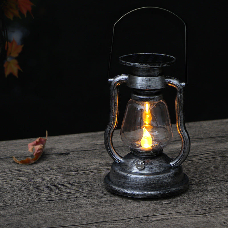 Vintage Style Solar LED Hurricane Lantern With Glass Chimney And Metal Handle Kalsten