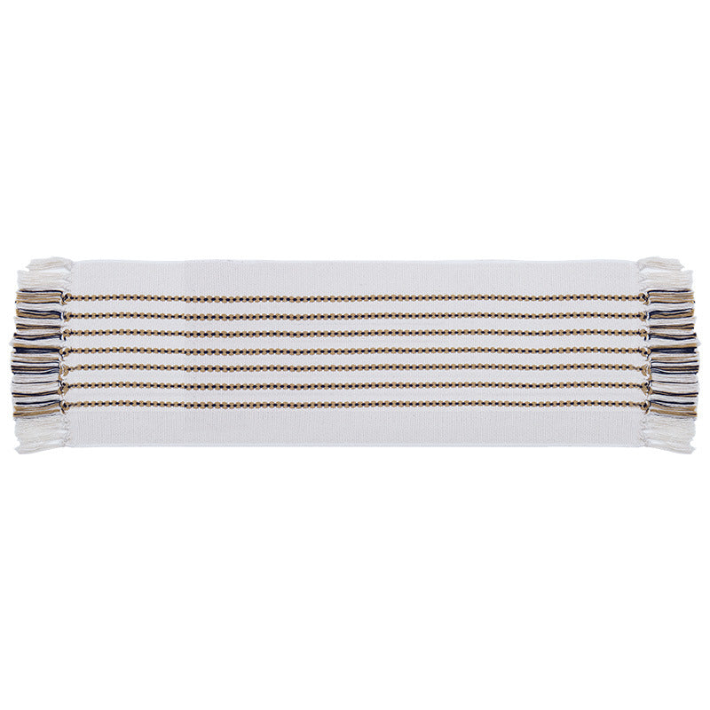 Decorative web runner for dining table with hand-tufted dots and fringes