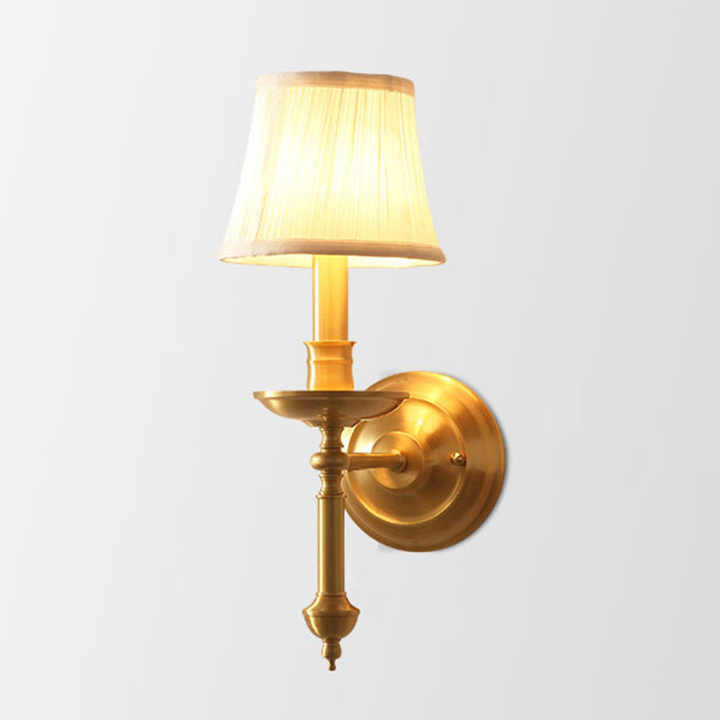 Candlestick Living Room Wall Lighting Vintage Metal Single Gold Sconce Light with Empire Fabric Shade | Kalsten