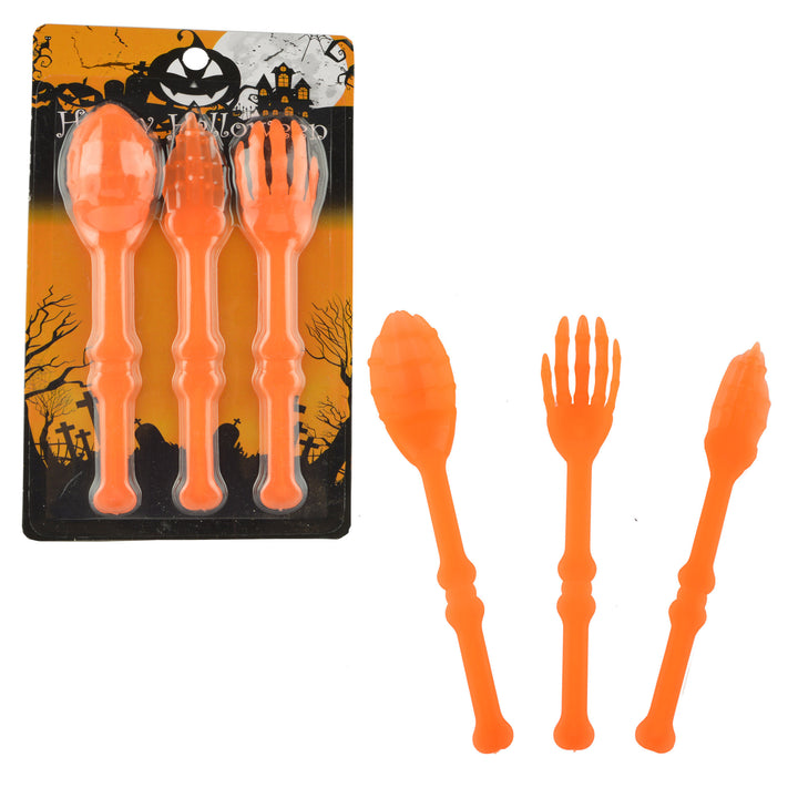 Halloween Cutlery Set made of flexible plastic with skeleton hand design
