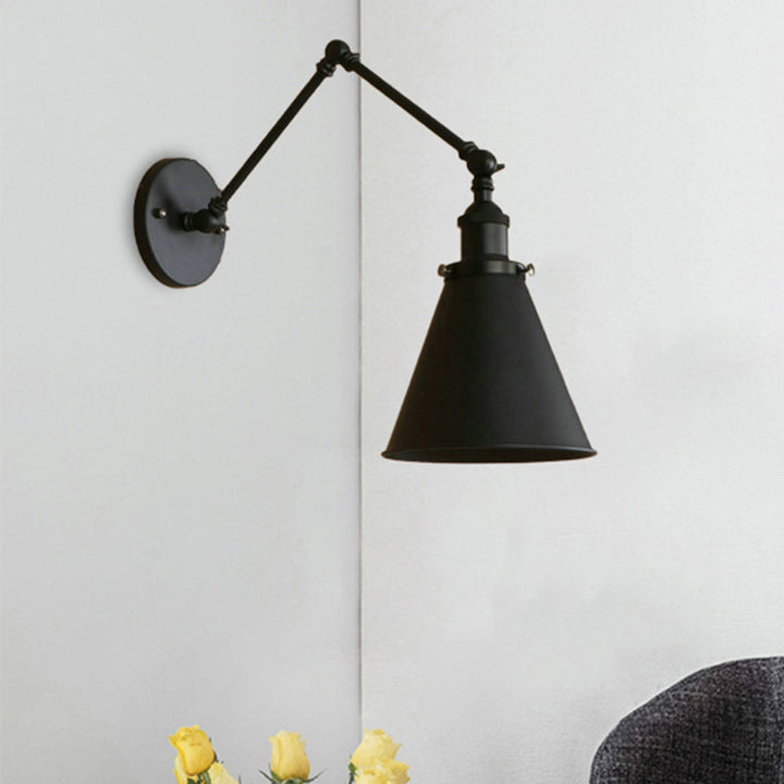 Farmhouse Style Cone Wall Sconce 1 Bulb Iron Wall Lighting Fixture in Black/Rust for Bedroom | Kalsten