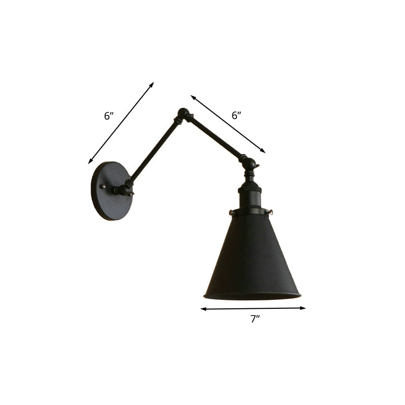 Farmhouse Style Cone Wall Sconce 1 Bulb Iron Wall Lighting Fixture in Black/Rust for Bedroom | Kalsten