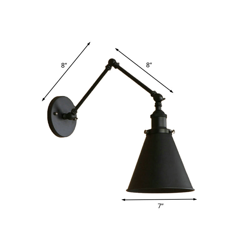 Farmhouse Style Cone Wall Sconce 1 Bulb Iron Wall Lighting Fixture in Black/Rust for Bedroom | Kalsten
