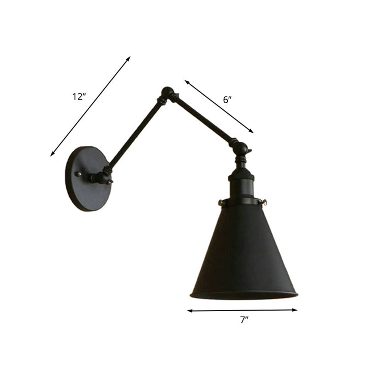 Farmhouse Style Cone Wall Sconce 1 Bulb Iron Wall Lighting Fixture in Black/Rust for Bedroom | Kalsten