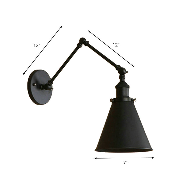 Farmhouse Style Cone Wall Sconce 1 Bulb Iron Wall Lighting Fixture in Black/Rust for Bedroom | Kalsten