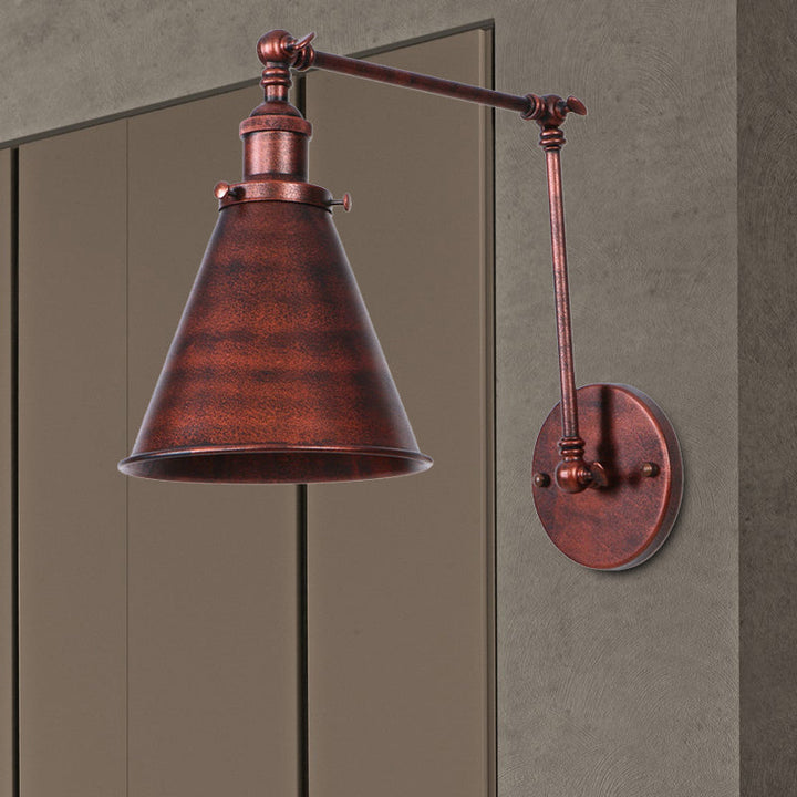Farmhouse Style Cone Wall Sconce 1 Bulb Iron Wall Lighting Fixture in Black/Rust for Bedroom | Kalsten