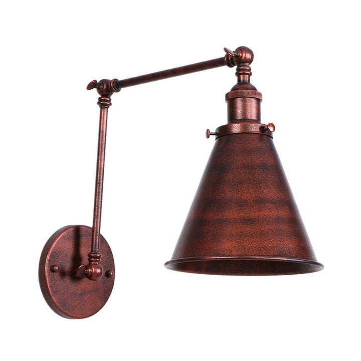 Farmhouse Style Cone Wall Sconce 1 Bulb Iron Wall Lighting Fixture in Black/Rust for Bedroom | Kalsten