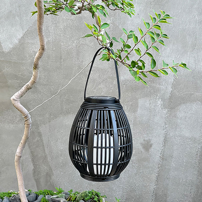 Modern Art Deco Solar Round Lantern Rattan LED Outdoor Landscape Light For Garden | Kalsten