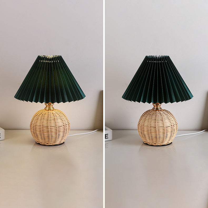Kalsten | RattaLume Nordic LED Table Lamp | Woven Rattan & Foldable Fabric Shade | Mood Light | Decor for the Bedroom