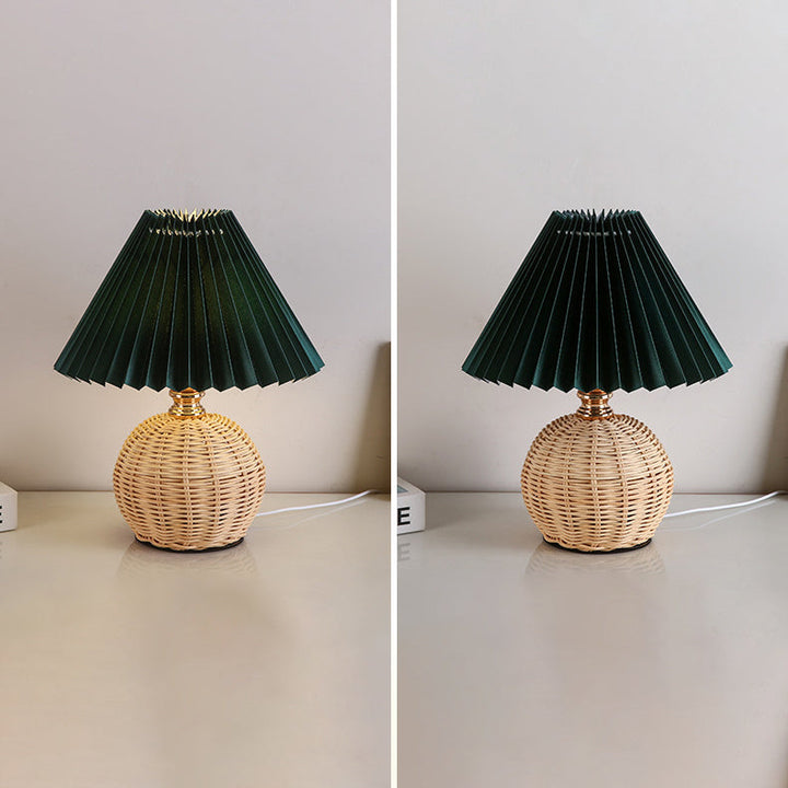 Kalsten | RattaLume Nordic LED Table Lamp | Woven Rattan & Foldable Fabric Shade | Mood Light | Decor for the Bedroom