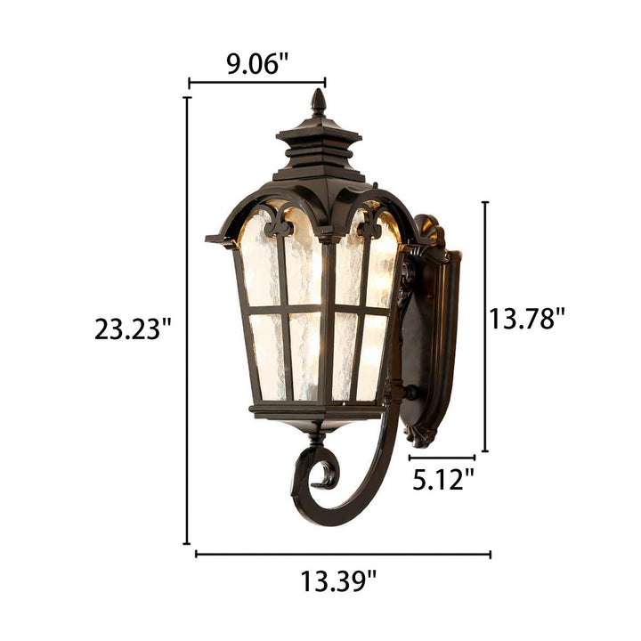European Retro Glass Aluminum Lantern Outdoor Waterproof 1-Light Wall Sconce Lamp | Kalsten
