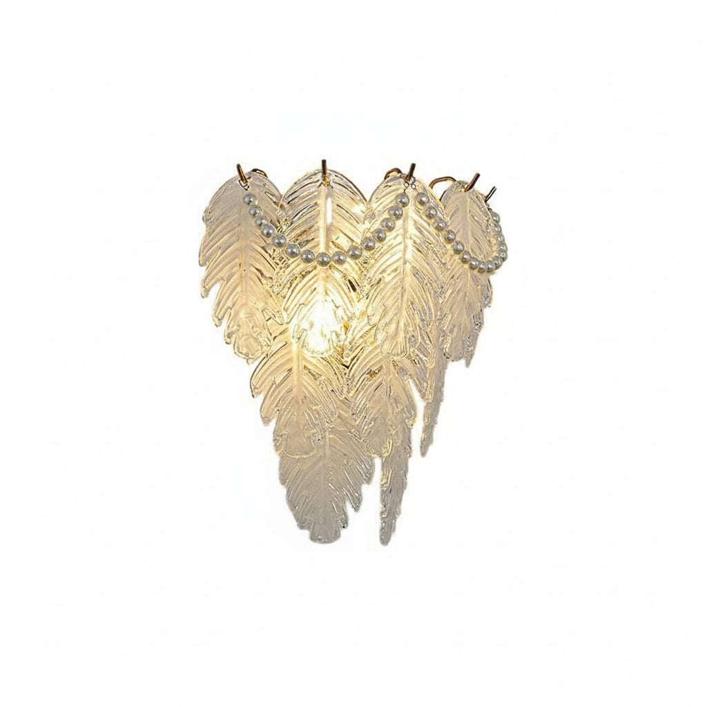 Glass Wall Sconce – French Leaf Feather Pearl Gold (E14 Dimming & 31x34cm) | Kalsten
