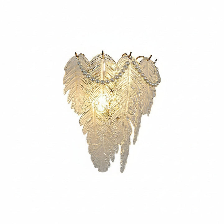 Glass Wall Sconce – French Leaf Feather Pearl Gold (E14 Dimming & 31x34cm) | Kalsten