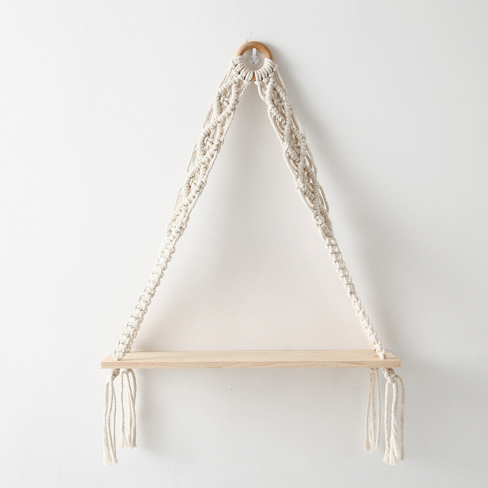 Macramé Hanging Shelf with Natural Wooden Plank Kalsten