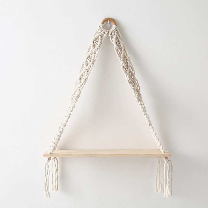 Macramé Hanging Shelf with Natural Wooden Plank Kalsten