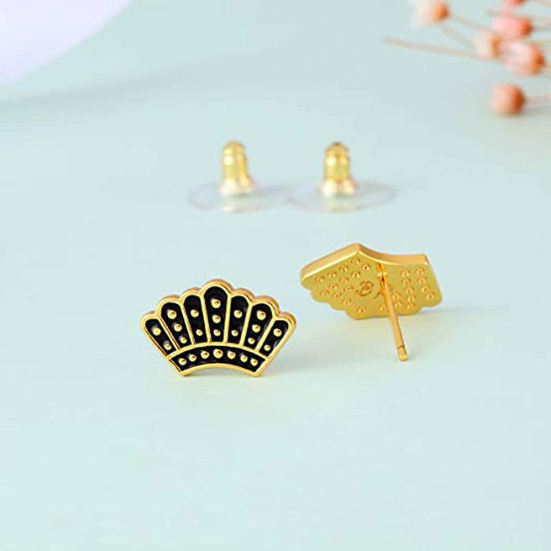 Elegant Gold and Black Fan-Shaped Earrings Kalsten